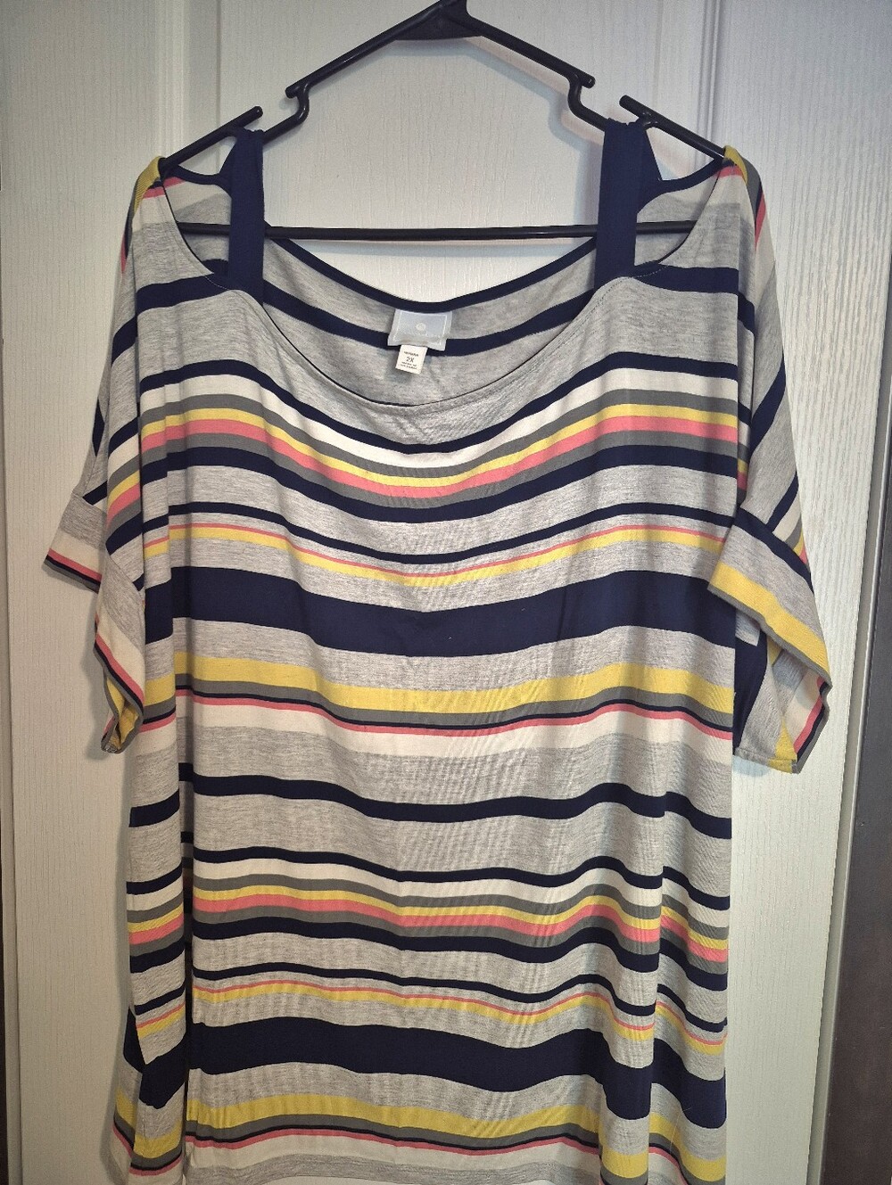 Sunday Navy & Yellow Striped Cold-Shoulder Tunic